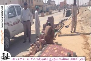 بدء أعمال تبليط أرصفة الشوارع وسكان المنيزلة ينتظرون إنجاز سفلتتها وإنهاء المعاناة