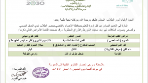 الأنصار الابتدائية تدعو الطلاب ذوي المشاكل الصحية لاستكمال إجراءات المكافأة