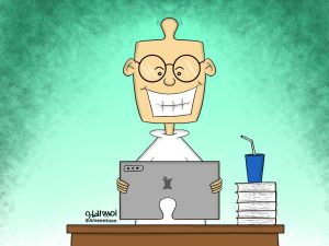 كاريكاتير “ التعليم عن بُعد ”