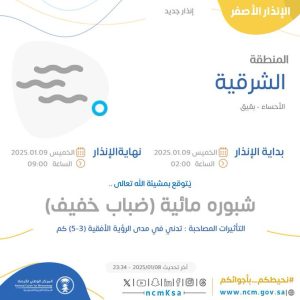 المركز الوطني للأرصاد يحذر من ضباب خفيف يؤثر على الأحساء وبقيق