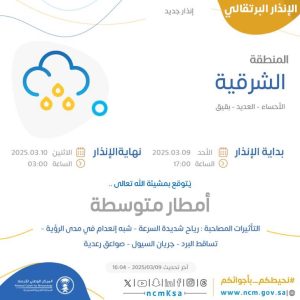 أمطار خفيفة متوقعة على الشرقية الاثنين.. والدفاع المدني يدعو لأخذ الحيطة