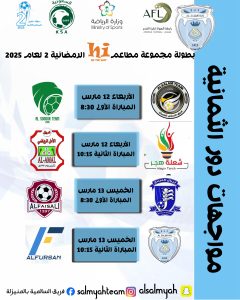 مباريات دور الـ8 في بطولة سلماوي 2 الرمضانية لعام 2025