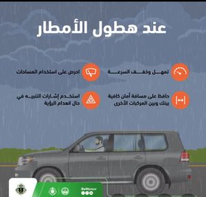المرور السعودي يطلق حملة توعوية للقيادة الآمنة أثناء هطول الأمطار