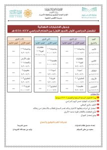 مدرسة الأقصى الثانوية بالمنيزلة تعلن جدول الاختبارات النهائية للفصل الدراسي الأول 1447هـ