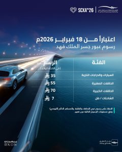 تعرف على الرسوم الجديدة لعبور جسر الملك فهد